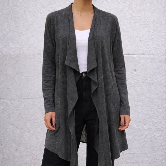 Eileen Fisher Sweaters - Eileen Fisher Charcoal Gray Waterfall Open Front Cardigan Womens L Drape Knit